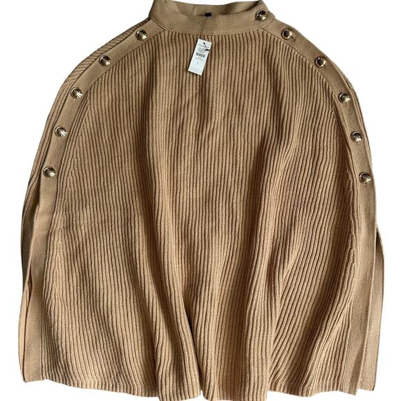 Talbots, Tan/Gold Button, Ribbed, Mock Neck, Poncho Sweater NWT- L - Picture 1 of 7